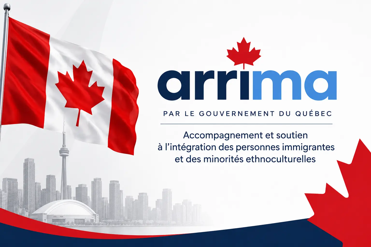 Drapeau du Canada et logo Arrima, portail du gouvernement du Québec